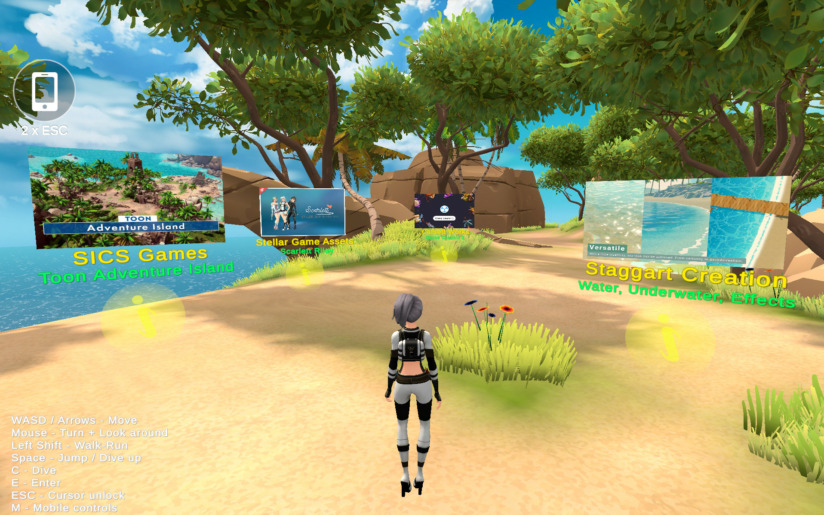3D Weblinks to 2D Websites in the Wonderful Island 3D WebGL Scene