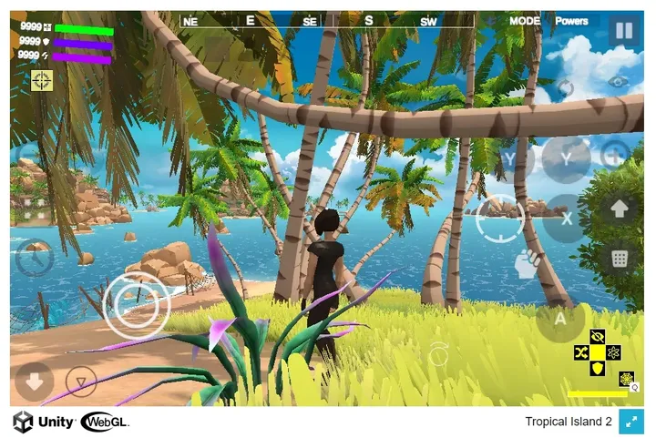 Tropical Island Unity 3D WebGL Szene auf Mobile in Firefox with Controls