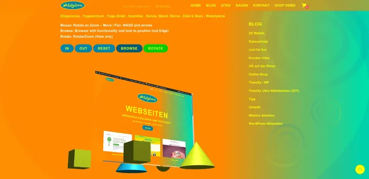 Functional website in a 3D WebGL scene