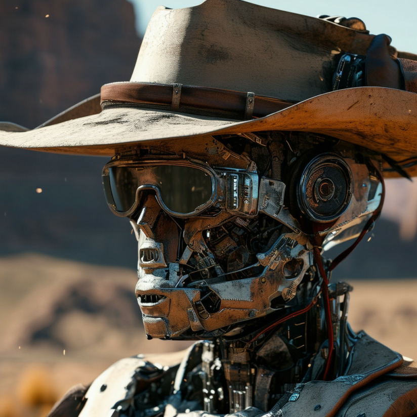 Wild West KI dargestellt ais ein Mix aus Revolverheld und Terminator